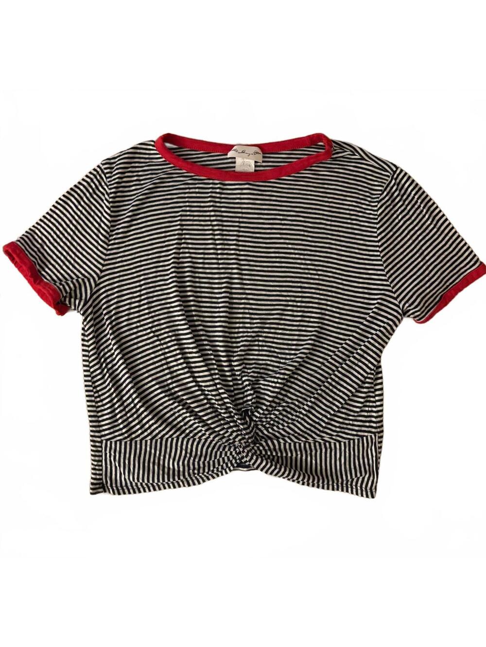 striped crop featuring a front knot & contrasting trim - Woman’s Small